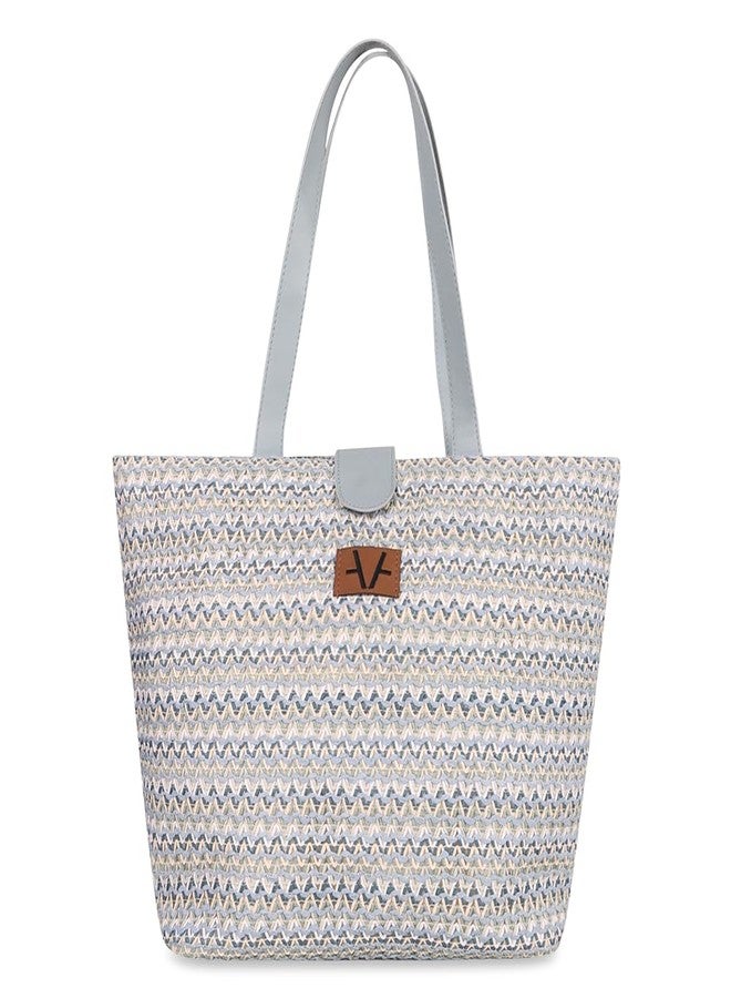 Avake Ocean Bloom Raffia Tote Bag with Vegan Leather Accents | Fits 14-Inch Laptop | Stylish & Durable | Lightweight Shoulder Bag for Work, Travel & Daily Use | Made in India - Image 1